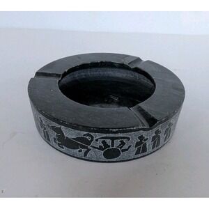 Etched Black Marble Ashtray Horse Drawn Chariot Cigarette Ashtray